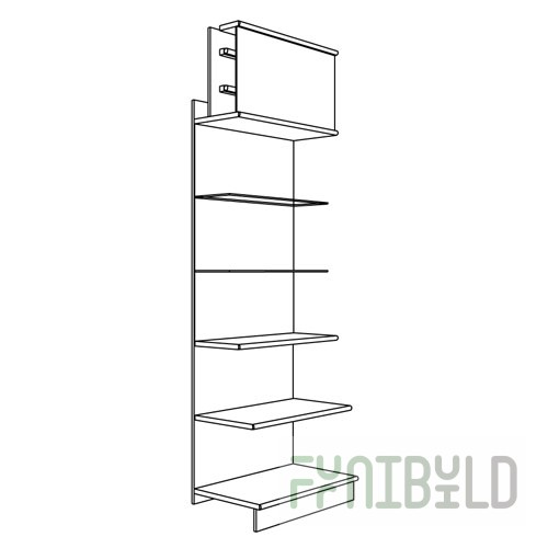 Wall-mounted shelving (chipboard/glass shelves)
