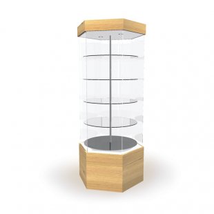 Display cabinet with lighting and rotating shelves (mirror back wall)