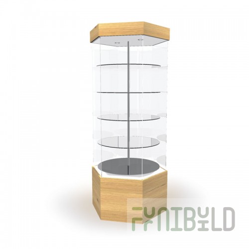 Display cabinet with lighting and rotating shelves (mirror back wall)