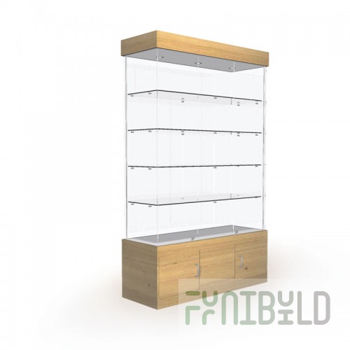 Display cabinet with lighting and storage (mirror back wall)