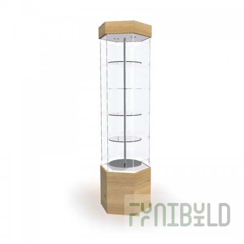 Display cabinet with lighting and rotating shelves (mirror back wall)