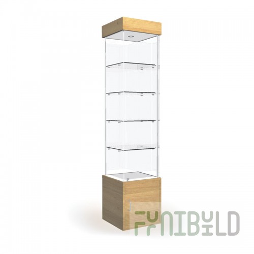 Display cabinet with lighting and storage (mirror back wall)