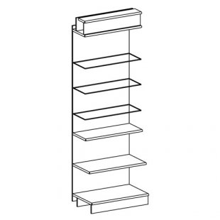 Wall-mounted shelving (chipboard/glass shelves)