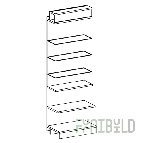 Wall-mounted shelving (chipboard/glass shelves)