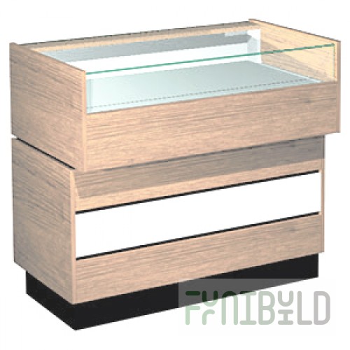 Glazed counter with one shelf, glued glass