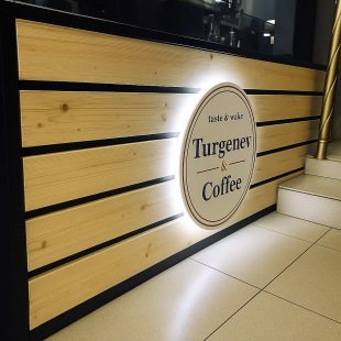 Compact Pine-Slat Coffee Counter & Signage Kit – “Turgenev” Model
