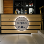 “Turgenev” Compact Coffee Counter with Halo Logo & Cup Lightbox