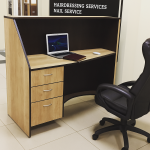 Curve Compact Reception Desk – Espresso/Maple Finish