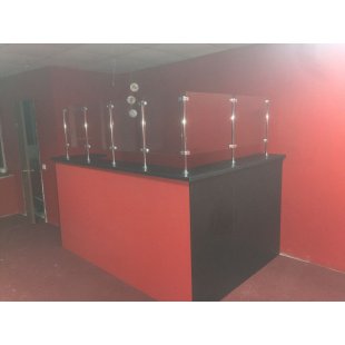 Arlecchino reception desk red and black with glass partitions
