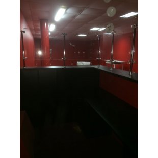 Arlecchino reception desk red and black with glass partitions