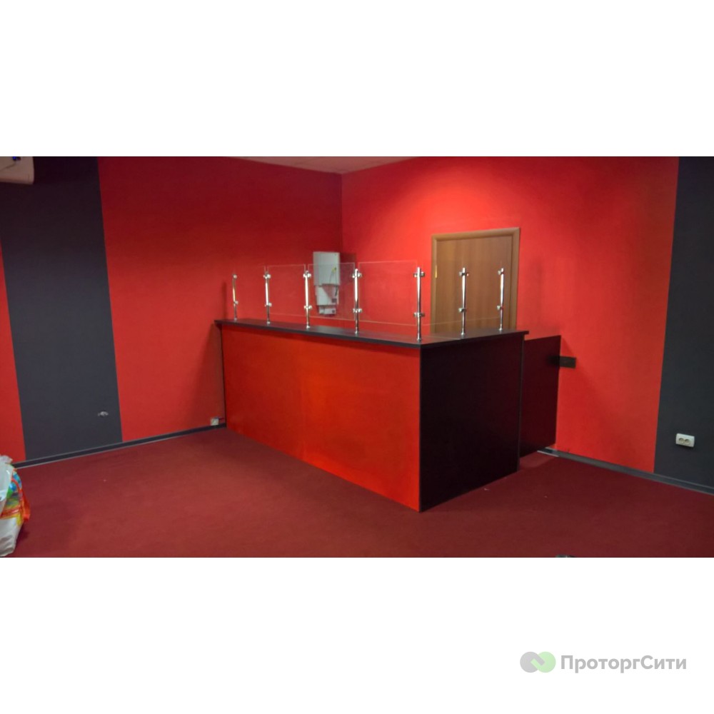 Arlecchino reception desk red and black with glass partitions