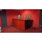 Arlecchino reception desk red and black with glass partitions