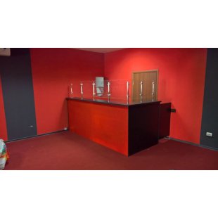 Arlecchino reception desk red and black with glass partitions