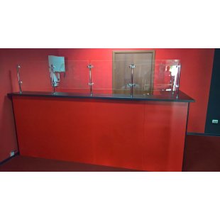 Arlecchino reception desk red and black with glass partitions