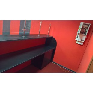Arlecchino reception desk red and black with glass partitions