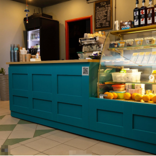 Teal Café Bar Counter with Oak Worktop
