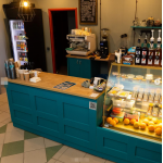 Teal Café Bar Counter – Compact Coffee Shop Front Counter