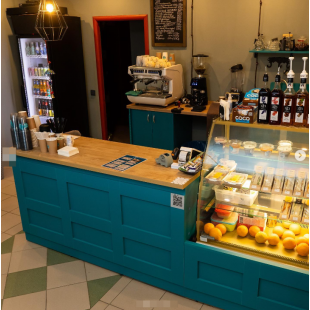 Teal Café Bar Counter with Oak Worktop