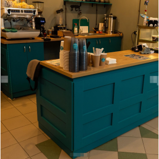 Teal Café Bar Counter with Oak Worktop