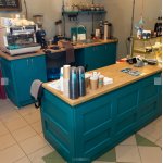 Teal Café Bar Counter – Compact Coffee Shop Front Counter