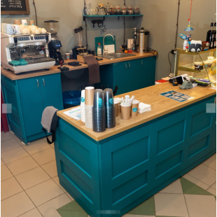 Teal Café Bar Counter with Oak Worktop