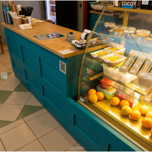 Teal Café Bar Counter with Oak Worktop