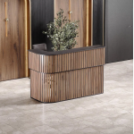 Aura Front Desk – Sleek Curved Slatted Counter