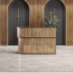 Aura Front Desk – Sleek Curved Slatted Counter