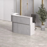 Aura Front Desk – Sleek Curved Slatted Counter