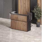 Aura Front Desk – Sleek Curved Slatted Counter