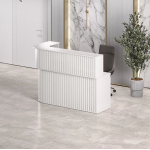 Aura Front Desk – Sleek Curved Slatted Counter