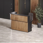 Aura Front Desk – Sleek Curved Slatted Counter