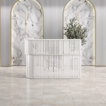 Aura Front Desk – Sleek Curved Slatted Counter