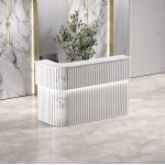 Aura Front Desk – Sleek Curved Slatted Counter