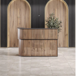 Aura Front Desk – Sleek Curved Slatted Counter