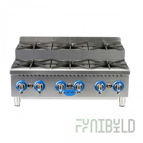 Globe GHPSU636G 36 Inch Gas Hotplate Countertop with 6 Burners 180000 BTU