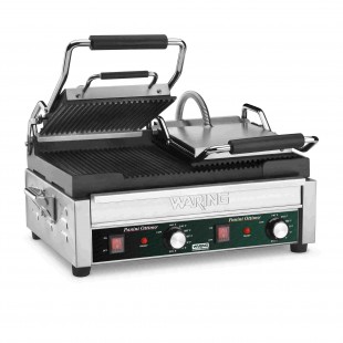 Waring WPG300E 18 Inch Electric Dual Panini Grill with Ribbed Cast Iron Plates
