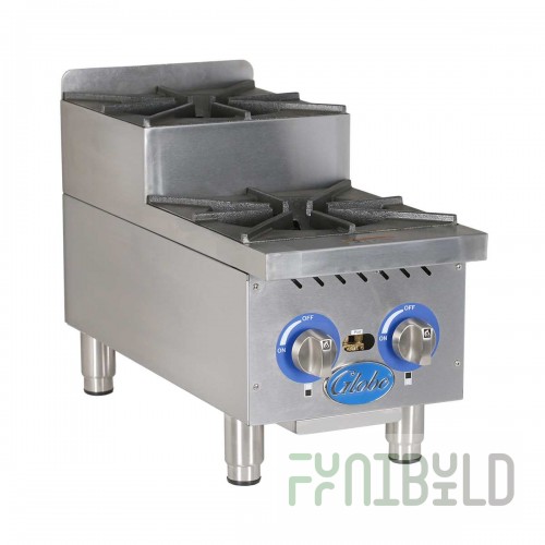 Globe GHPSU212G 12 Inch Gas Hotplate Countertop with 2 Burners 60000 BTU