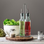 Tablecraft H9085N 8-1/2 Oz Oil and Vinegar Cruet Set Glass Bottles with Rack 2 Packs Tablecraft H9085N 8-1/2 Oz Oil and Vinegar Cruet Set Glass Bottles with Rack 2 Packs