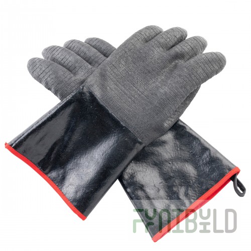 Tablecraft 11735 6 Inch High Heat Glove Black with Red Cuff Pair of 2
