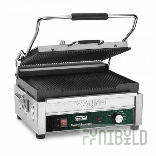 Waring WPG250E 20 Inch Panini Grill Electric Ribbed Cast Iron Plates with Removable Drip Tray