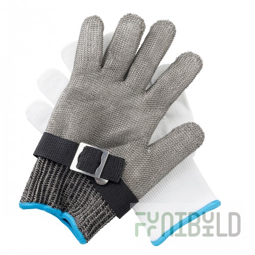 Tablecraft 11739 Large 7-1/4 Inch Cut Resistant Glove Woven Stainless Steel Blue Cuff