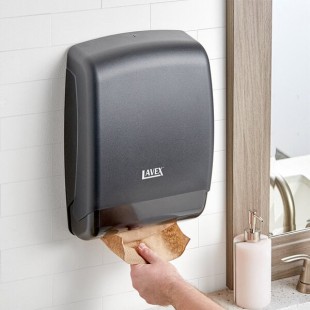 Lavex Translucent Black C-Fold / Multifold Paper Towel Dispenser with 4,000 Kraft M-Fold Paper Towels Lavex Translucent Black C-Fold / Multifold Paper Towel Dispenser with 4,000 Kraft M-Fold Paper Towels