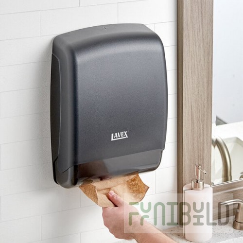 Lavex Translucent Black C-Fold / Multifold Paper Towel Dispenser with 4,000 Kraft M-Fold Paper Towels