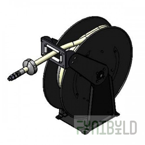 T&S B-7245 50' Open Hose Reel with Epoxy Coated Creamery Hose and Double Arm Support