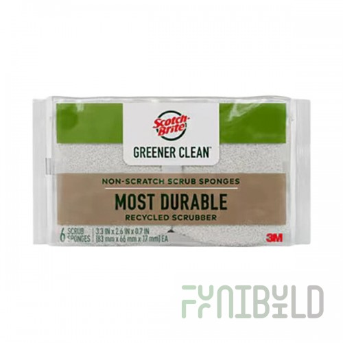 3M Scotch-BriteTM Greener Clean 70007082145 Non-Scratch Scrub Sponge - 6/Pack