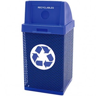Wausau Tile MF3058 35 Gallon Steel Square Recycling Bin with Plastic Single-Hole Lid