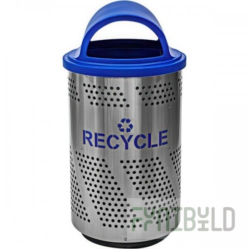 Ex-Cell Kaiser Arena 51 Series ARENA-X51 R SS/RBL 51 Gallon Stainless Steel Customizable Outdoor Recycling Bin with Hooded Rain Top