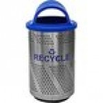 Ex-Cell Kaiser Arena 51 Series ARENA-X51 R SS/RBL 51 Gallon Stainless Steel Customizable Outdoor Recycling Bin with Hooded Rain Top