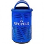 Ex-Cell Kaiser Arena 51 Series ARENA-X51 R SS/RBL 51 Gallon Stainless Steel Customizable Outdoor Recycling Bin with Hooded Rain Top